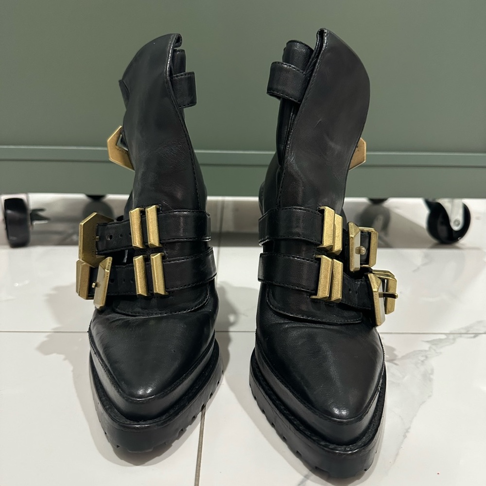 Alexander Wang Combat Stiletto Boot with Gold Buckles